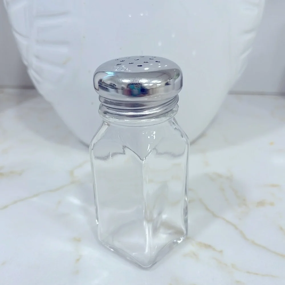 BN NOPRO 3oz ONE CLASSIC RETRO GLASS SALT OR PEPPER SHAKER WITH STAINLESS ST…